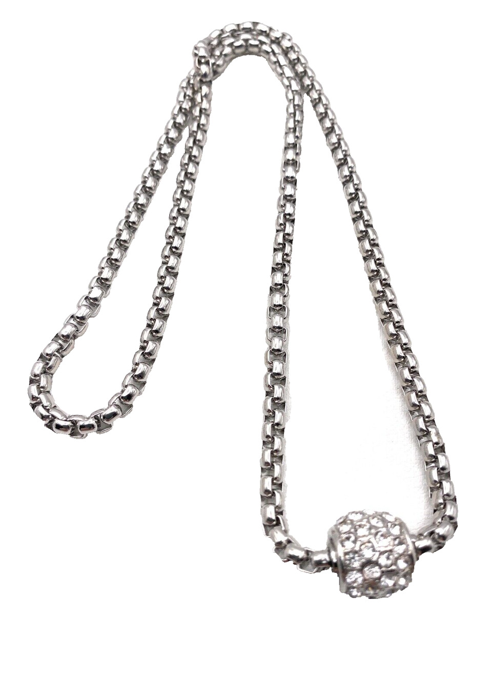 Pave Ball Pendant Box Chain Necklace Pave Silver Elegant Jewelry